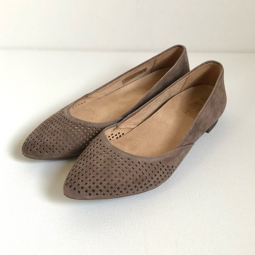Vionic Poppy Perforated Suede Pointed Toe Flats | Taupe Brown, Size 6